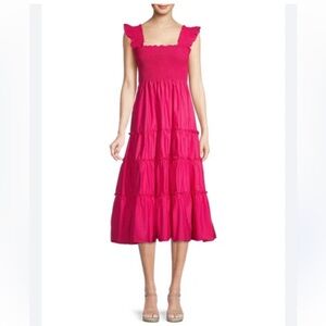 CAARA hot pink tiered ruffle dress